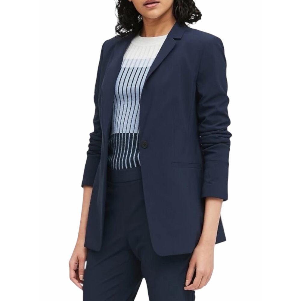 Banana Republic Long and Lean Washable Wool Blend Blazer Navy Blue Size 18